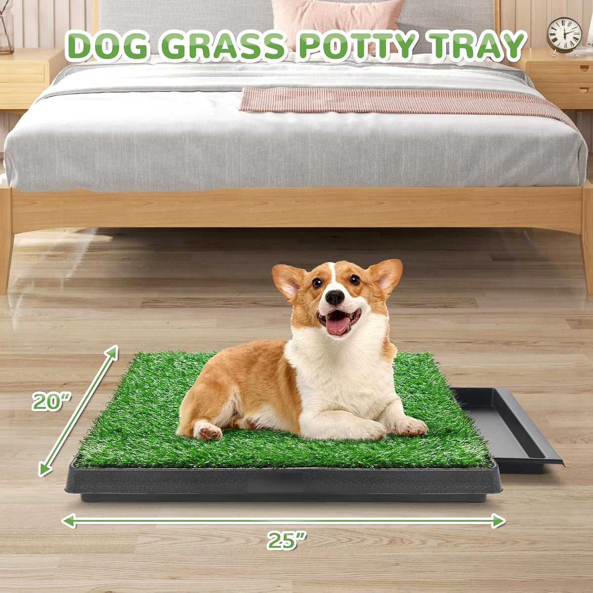 Dog Grass Pad with Tray, 25" x 20" Dog Grass Potty Tray, Indoor Dog Potty