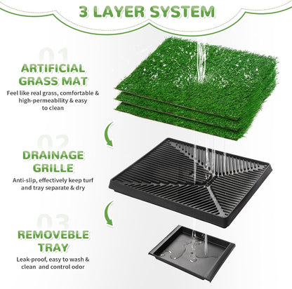Dog Grass Pad with Tray, 25" x 20" Dog Grass Potty Tray, Indoor Dog Potty