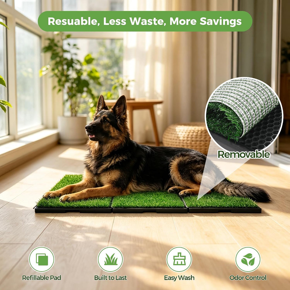Dog Grass Pad with Tray, 25" x 20" Dog Grass Potty Tray, Indoor Dog Potty