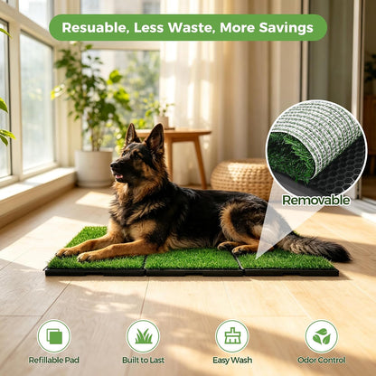 Dog Grass Pad with Tray, 25" x 20" Dog Grass Potty Tray, Indoor Dog Potty