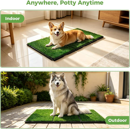 Dog Grass Pad with Tray, 25" x 20" Dog Grass Potty Tray, Indoor Dog Potty
