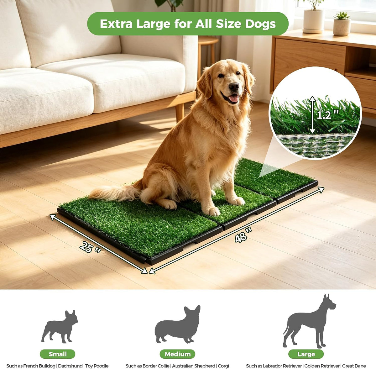 Dog Grass Pad with Tray, 25" x 20" Dog Grass Potty Tray, Indoor Dog Potty