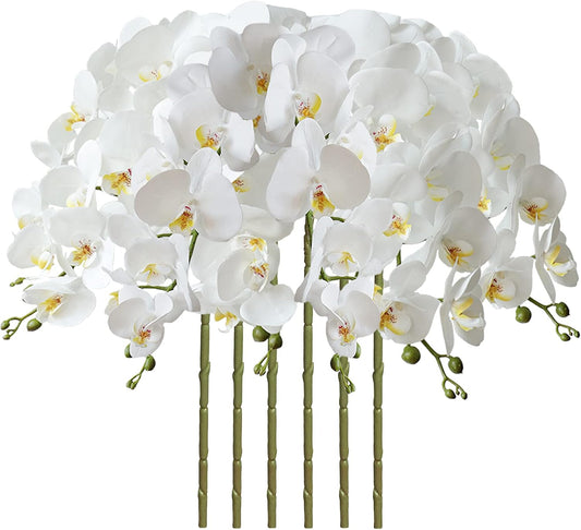32" Artificial Phalaenopsis Flowers 6 Pcs Artificial Orchid Flowers Stem Plants for Home Décor (6Pcs)