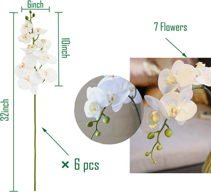 32" Artificial Phalaenopsis Flowers 6 Pcs Artificial Orchid Flowers Stem Plants for Home Décor (6Pcs)