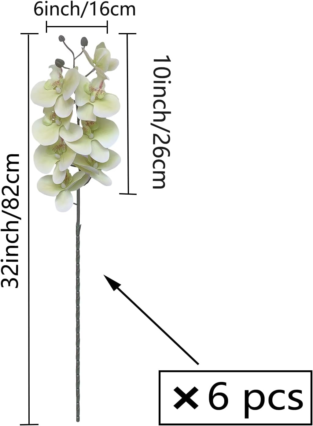 32" Artificial Phalaenopsis Flowers 6 Pcs Artificial Orchid Flowers Stem Plants for Home Décor (6Pcs)