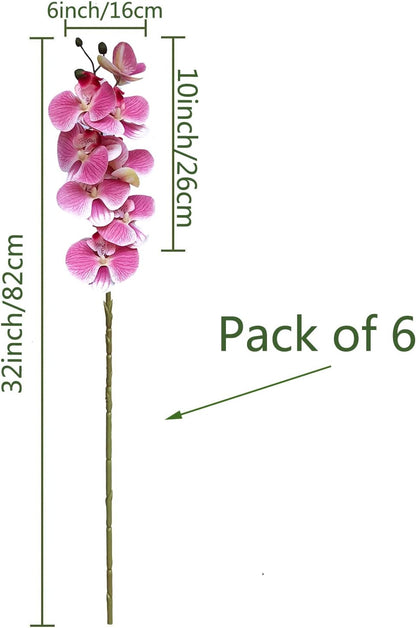 32" Artificial Phalaenopsis Flowers 6 Pcs Artificial Orchid Flowers Stem Plants for Home Décor (6Pcs)