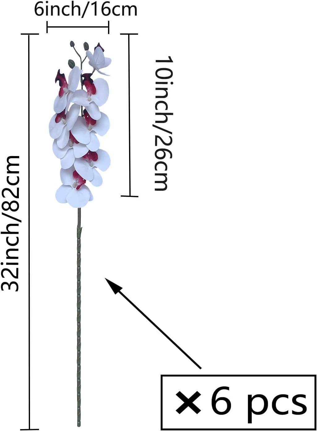 32" Artificial Phalaenopsis Flowers 6 Pcs Artificial Orchid Flowers Stem Plants for Home Décor (6Pcs)