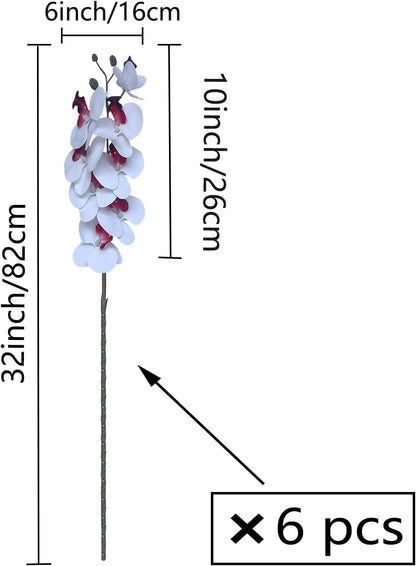 32" Artificial Phalaenopsis Flowers 6 Pcs Artificial Orchid Flowers Stem Plants for Home Décor (6Pcs)