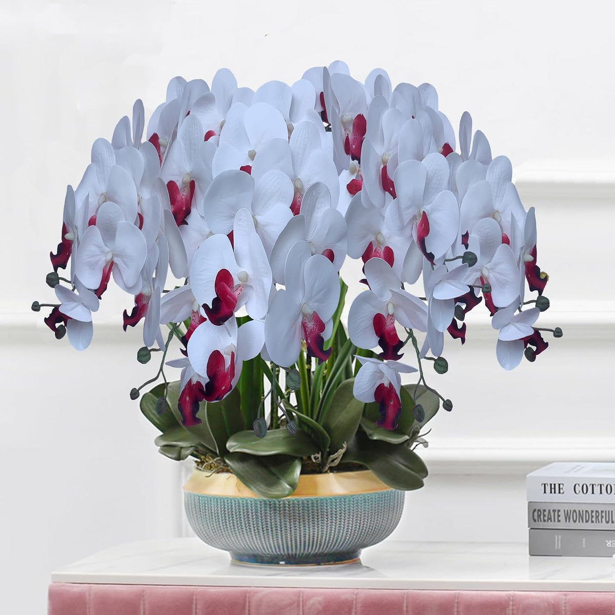 32" Artificial Phalaenopsis Flowers 6 Pcs Artificial Orchid Flowers Stem Plants for Home Décor (6Pcs)