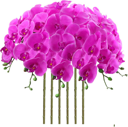 32" Artificial Phalaenopsis Flowers 6 Pcs Artificial Orchid Flowers Stem Plants for Home Décor (6Pcs)