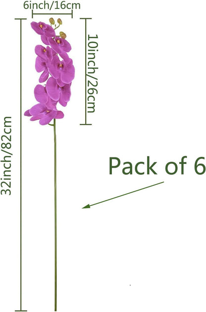 32" Artificial Phalaenopsis Flowers 6 Pcs Artificial Orchid Flowers Stem Plants for Home Décor (6Pcs)