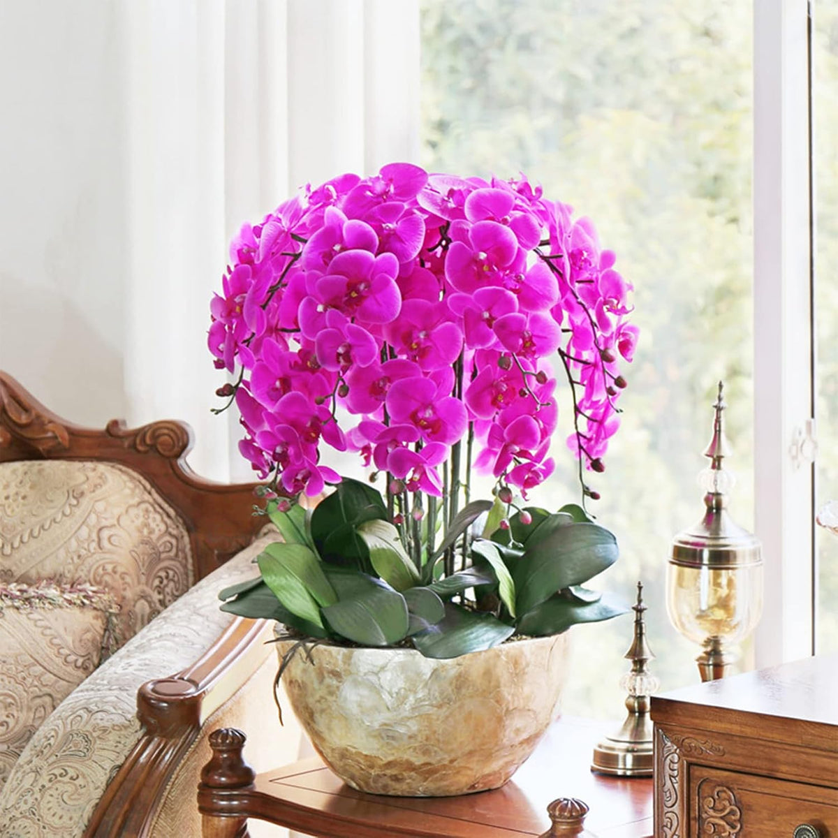 32" Artificial Phalaenopsis Flowers 6 Pcs Artificial Orchid Flowers Stem Plants for Home Décor (6Pcs)