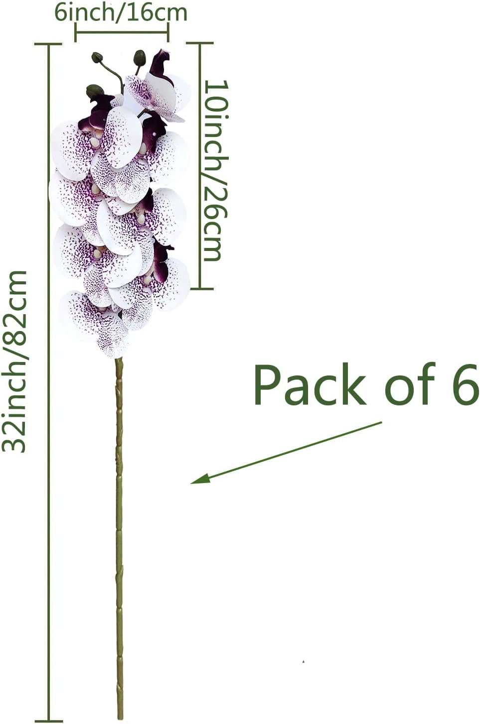 32" Artificial Phalaenopsis Flowers 6 Pcs Artificial Orchid Flowers Stem Plants for Home Décor (6Pcs)