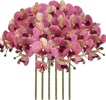 32" Artificial Phalaenopsis Flowers 6 Pcs Artificial Orchid Flowers Stem Plants for Home Décor (6Pcs)