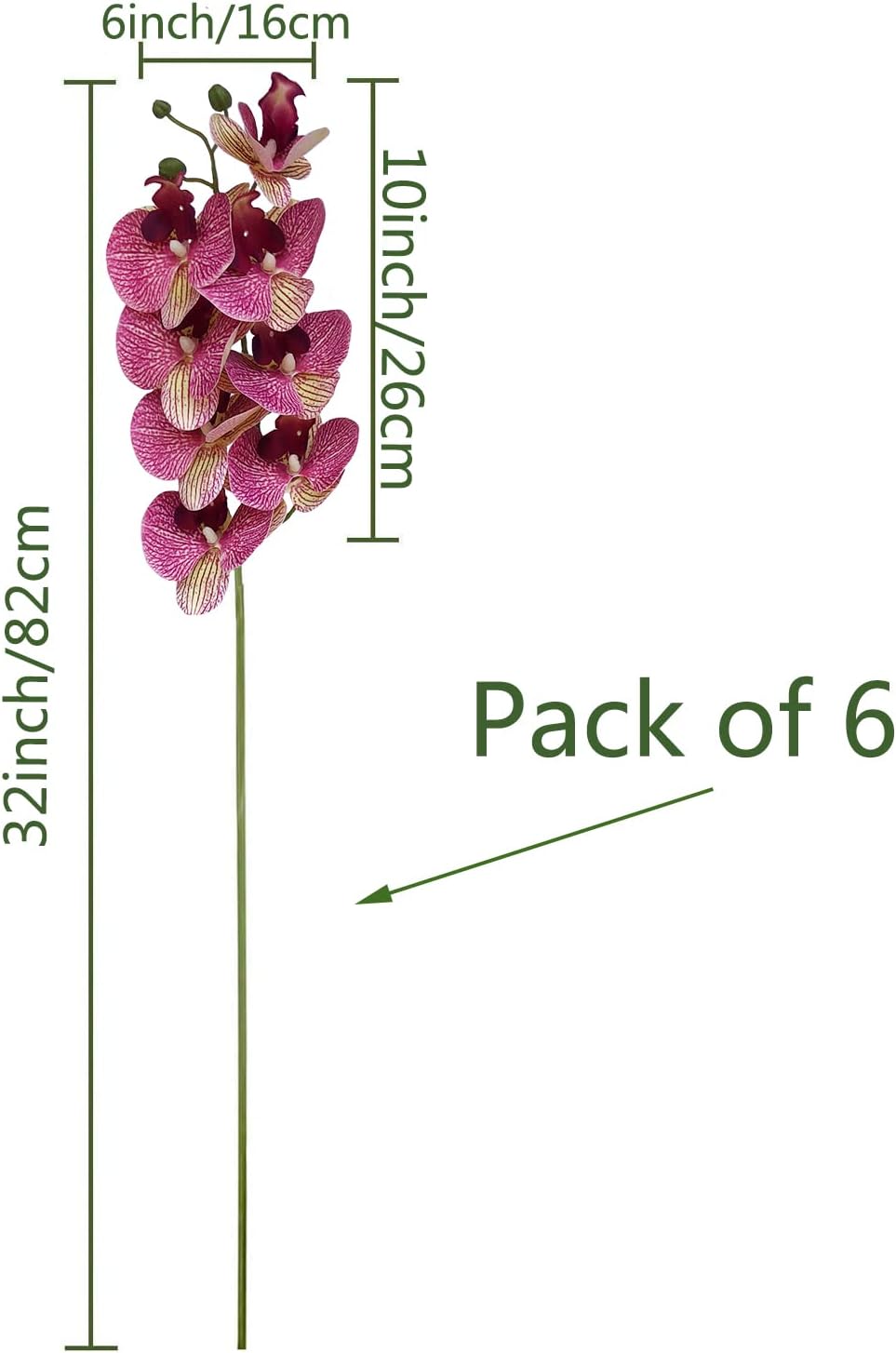 32" Artificial Phalaenopsis Flowers 6 Pcs Artificial Orchid Flowers Stem Plants for Home Décor (6Pcs)