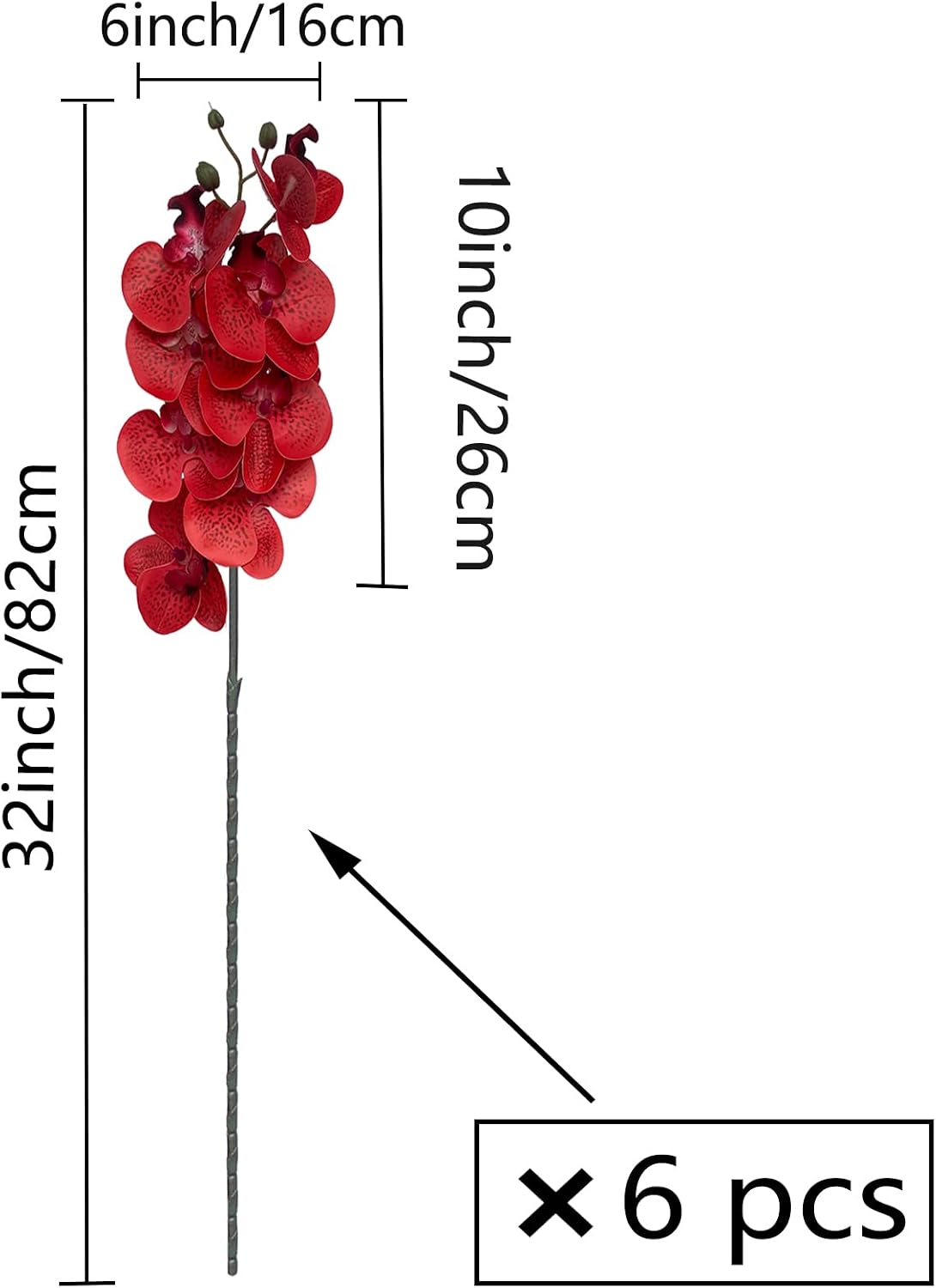 32" Artificial Phalaenopsis Flowers 6 Pcs Artificial Orchid Flowers Stem Plants for Home Décor (6Pcs)