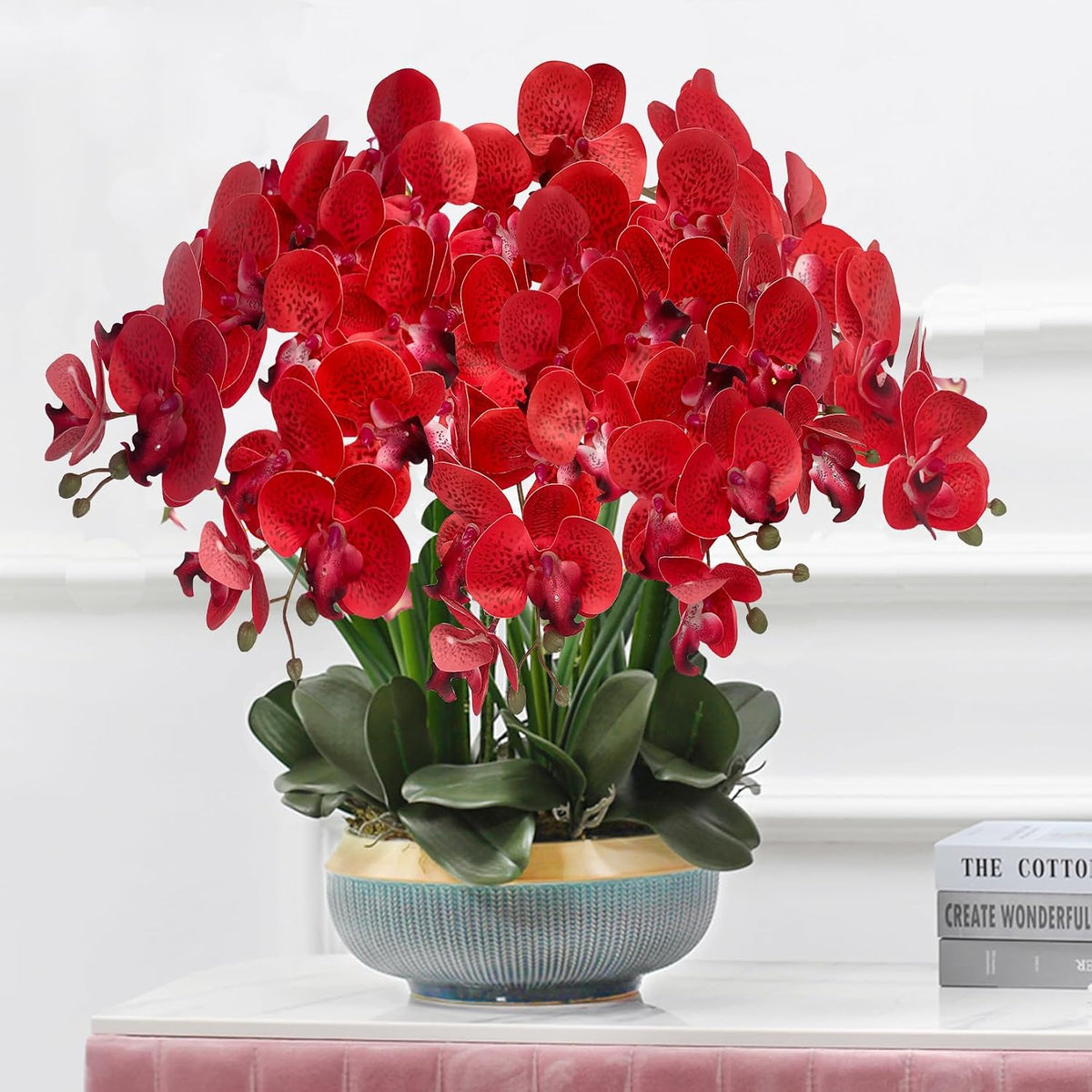 32" Artificial Phalaenopsis Flowers 6 Pcs Artificial Orchid Flowers Stem Plants for Home Décor (6Pcs)