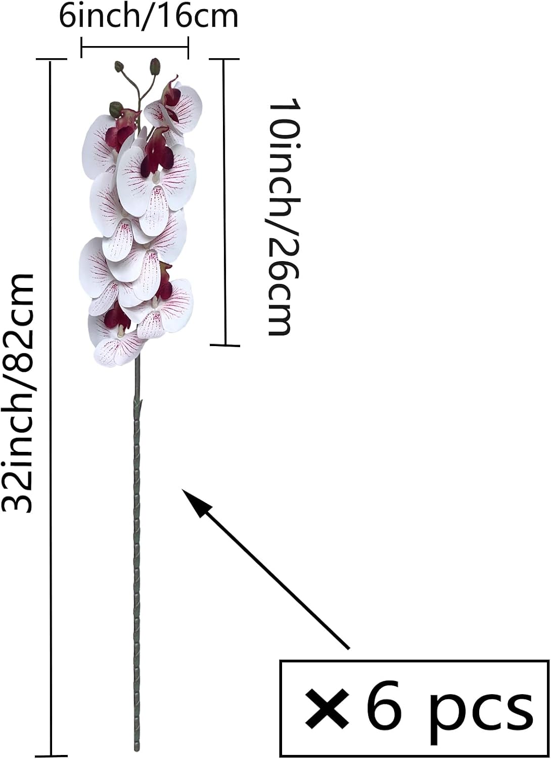 32" Artificial Phalaenopsis Flowers 6 Pcs Artificial Orchid Flowers Stem Plants for Home Décor (6Pcs)