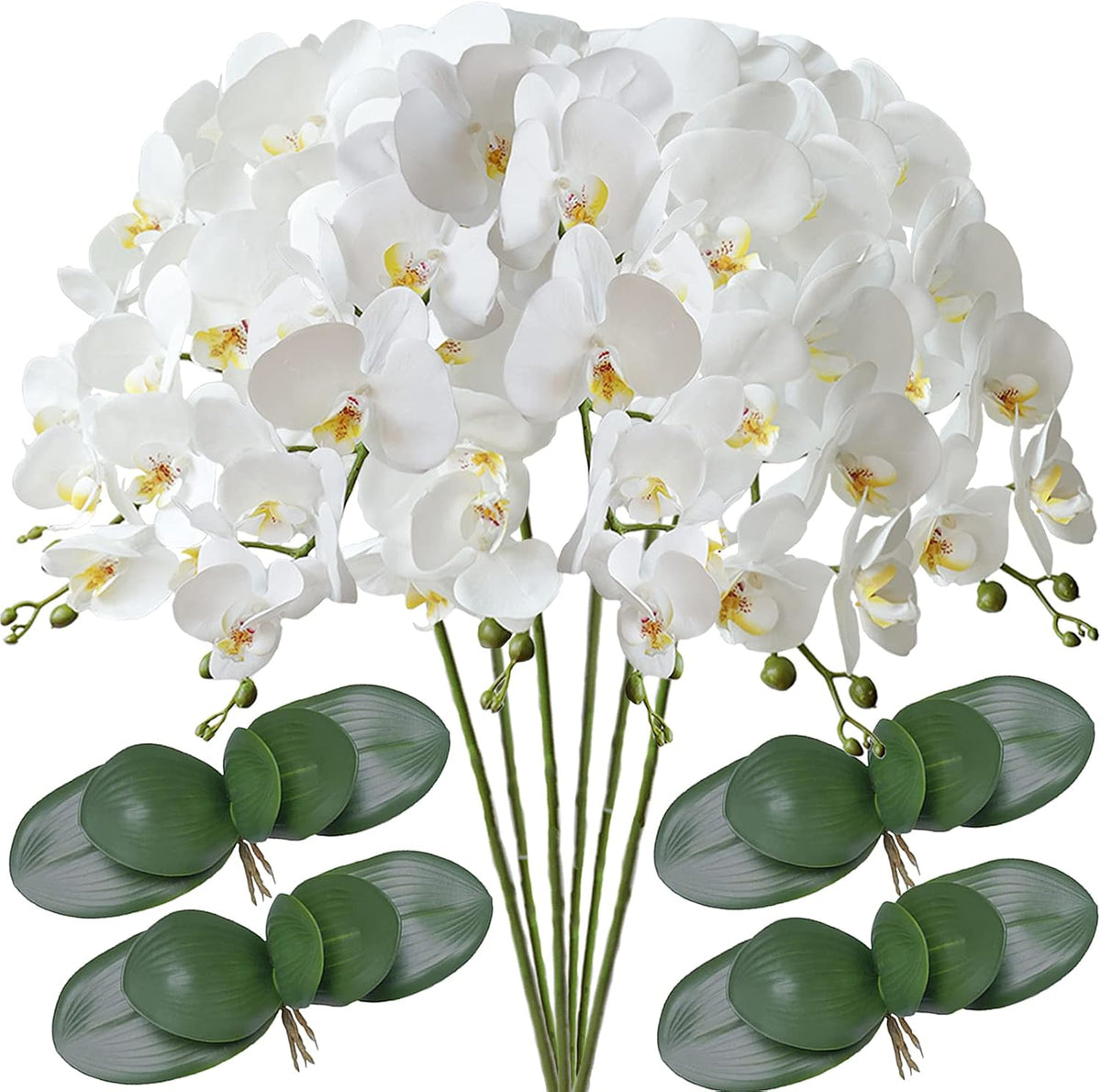 32" Artificial Phalaenopsis Flowers 6 Pcs Artificial Orchid Flowers Stem Plants for Home Décor (6Pcs)