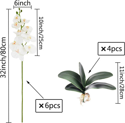 32" Artificial Phalaenopsis Flowers 6 Pcs Artificial Orchid Flowers Stem Plants for Home Décor (6Pcs)