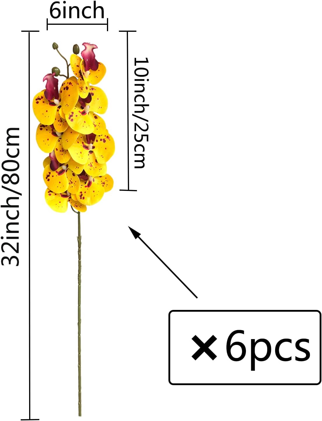 32" Artificial Phalaenopsis Flowers 6 Pcs Artificial Orchid Flowers Stem Plants for Home Décor (6Pcs)