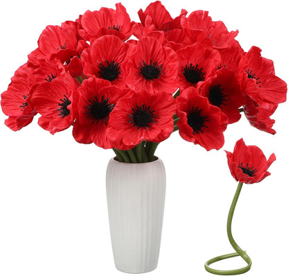 42 Pcs Artificial White Poppy Flowers 11 Inch PU Silk Poppy Anemone Stems Bulk Artificial Floral Table Centerpiece Decor for Vase Wedding Bouquets Bridal Holding Home Party