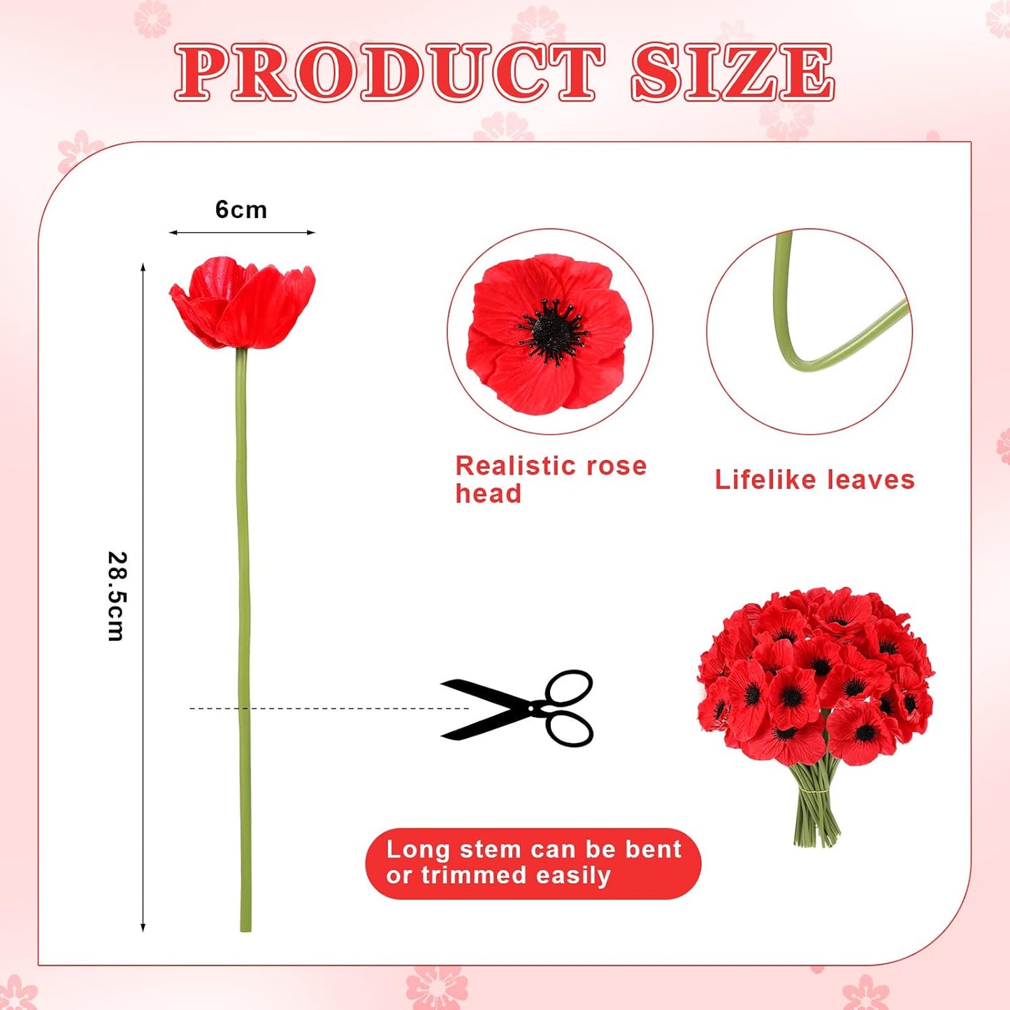 42 Pcs Artificial White Poppy Flowers 11 Inch PU Silk Poppy Anemone Stems Bulk Artificial Floral Table Centerpiece Decor for Vase Wedding Bouquets Bridal Holding Home Party