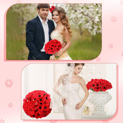 42 Pcs Artificial White Poppy Flowers 11 Inch PU Silk Poppy Anemone Stems Bulk Artificial Floral Table Centerpiece Decor for Vase Wedding Bouquets Bridal Holding Home Party
