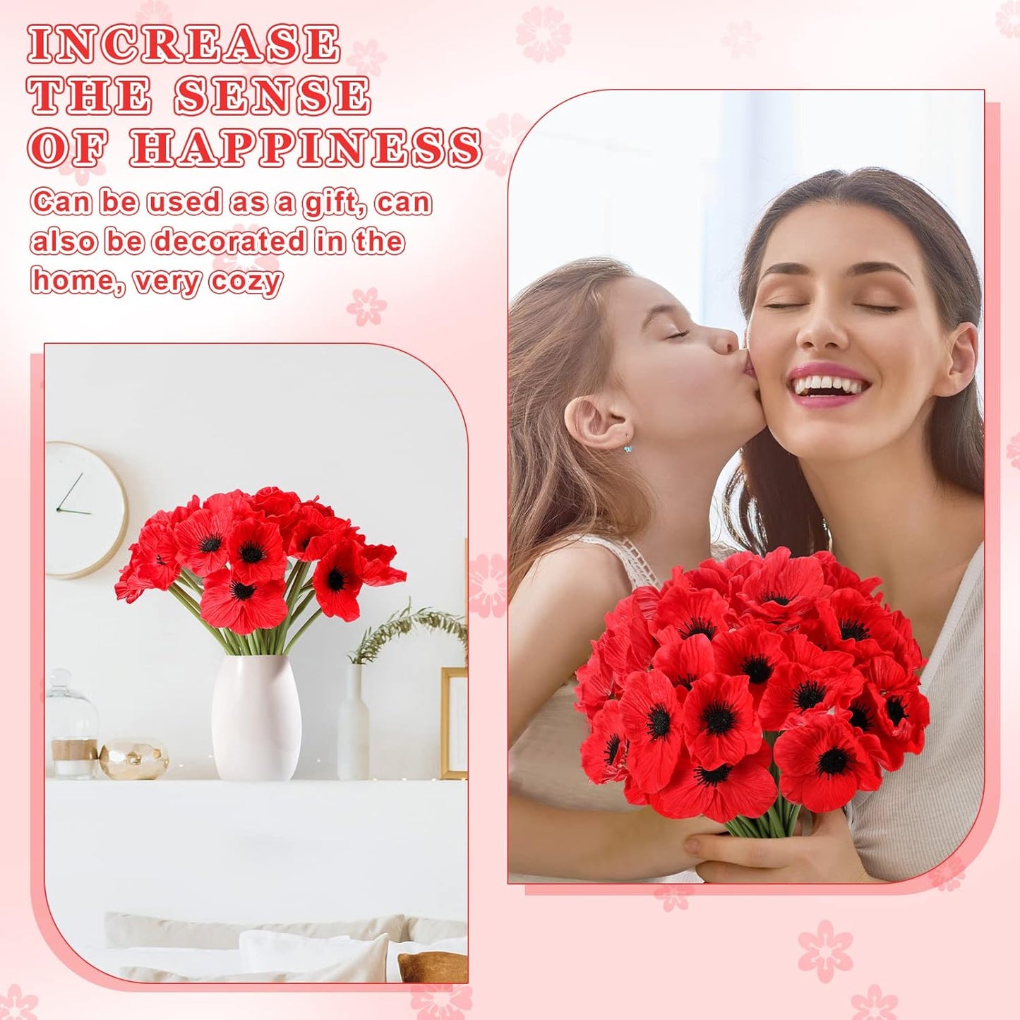 42 Pcs Artificial White Poppy Flowers 11 Inch PU Silk Poppy Anemone Stems Bulk Artificial Floral Table Centerpiece Decor for Vase Wedding Bouquets Bridal Holding Home Party