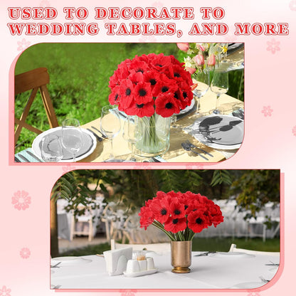 42 Pcs Artificial White Poppy Flowers 11 Inch PU Silk Poppy Anemone Stems Bulk Artificial Floral Table Centerpiece Decor for Vase Wedding Bouquets Bridal Holding Home Party