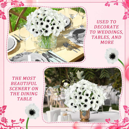 42 Pcs Artificial White Poppy Flowers 11 Inch PU Silk Poppy Anemone Stems Bulk Artificial Floral Table Centerpiece Decor for Vase Wedding Bouquets Bridal Holding Home Party