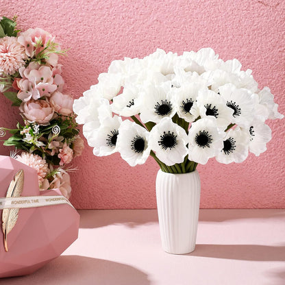 42 Pcs Artificial White Poppy Flowers 11 Inch PU Silk Poppy Anemone Stems Bulk Artificial Floral Table Centerpiece Decor for Vase Wedding Bouquets Bridal Holding Home Party
