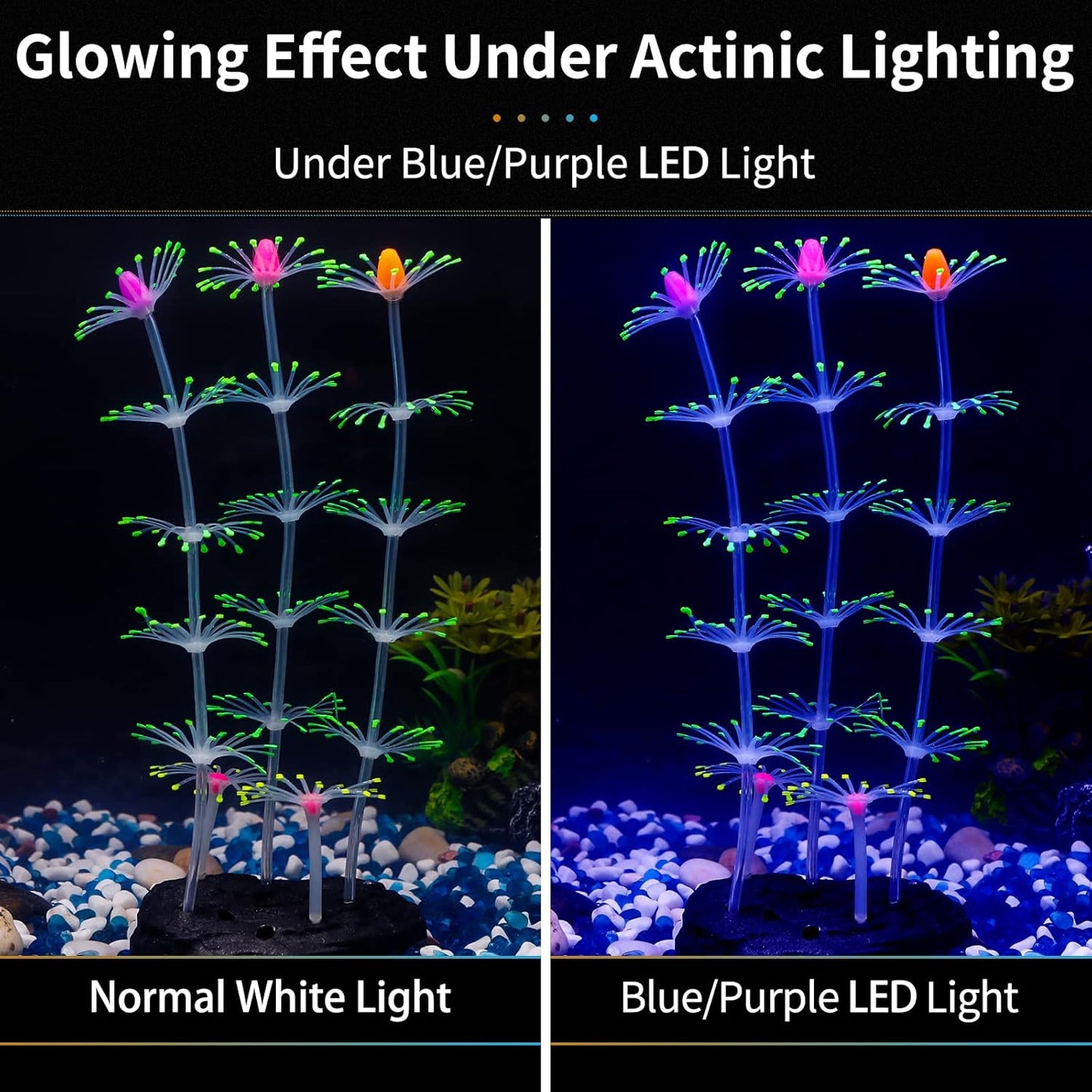 Strip Coral Plant Ornament Glowing Effect Silicone Artificial Decoration for Fish Tank, Aquarium Landscape - Green
