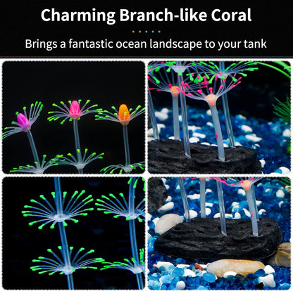 Strip Coral Plant Ornament Glowing Effect Silicone Artificial Decoration for Fish Tank, Aquarium Landscape - Green