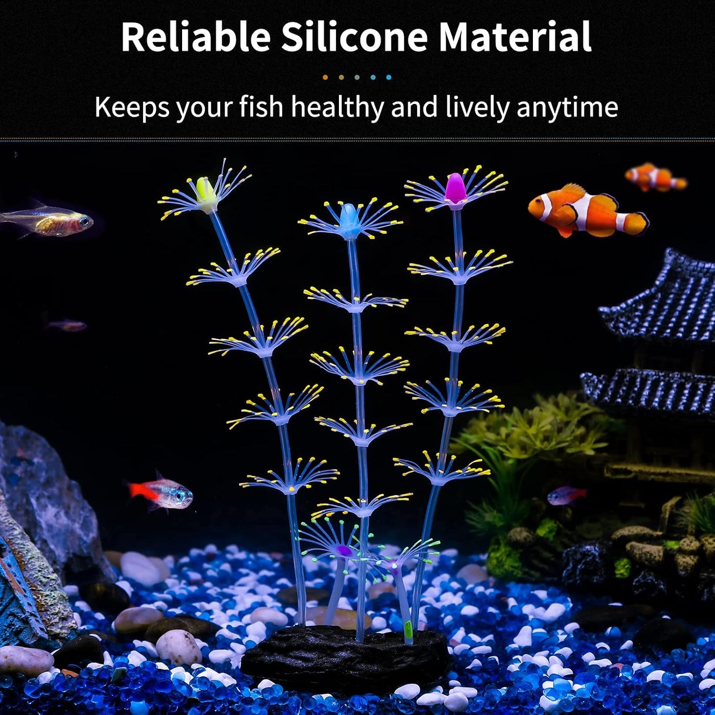 Strip Coral Plant Ornament Glowing Effect Silicone Artificial Decoration for Fish Tank, Aquarium Landscape - Green