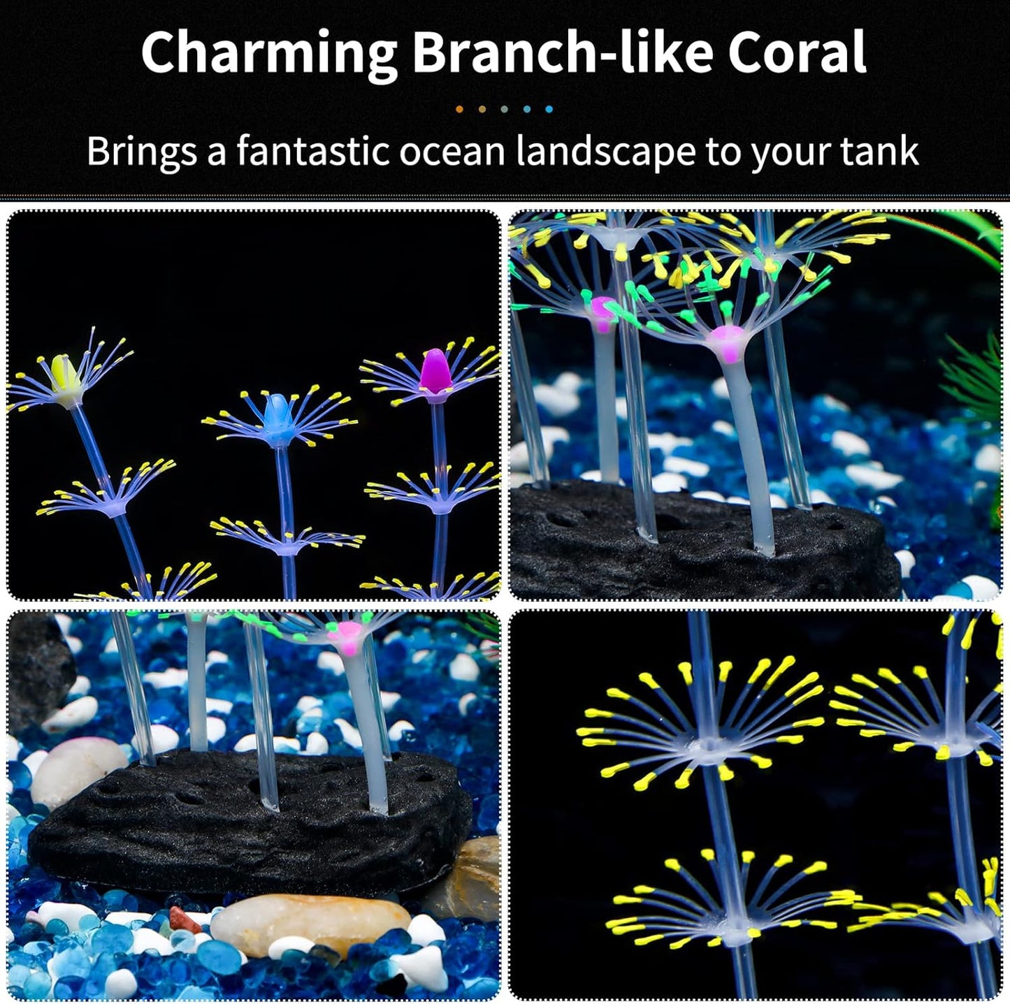 Strip Coral Plant Ornament Glowing Effect Silicone Artificial Decoration for Fish Tank, Aquarium Landscape - Green
