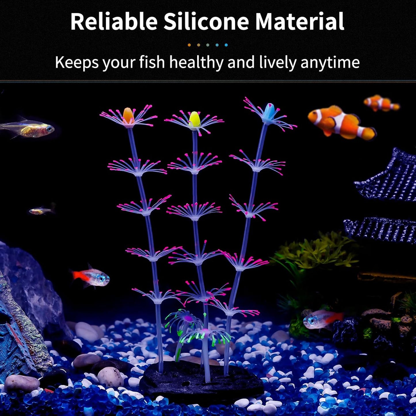 Strip Coral Plant Ornament Glowing Effect Silicone Artificial Decoration for Fish Tank, Aquarium Landscape - Green