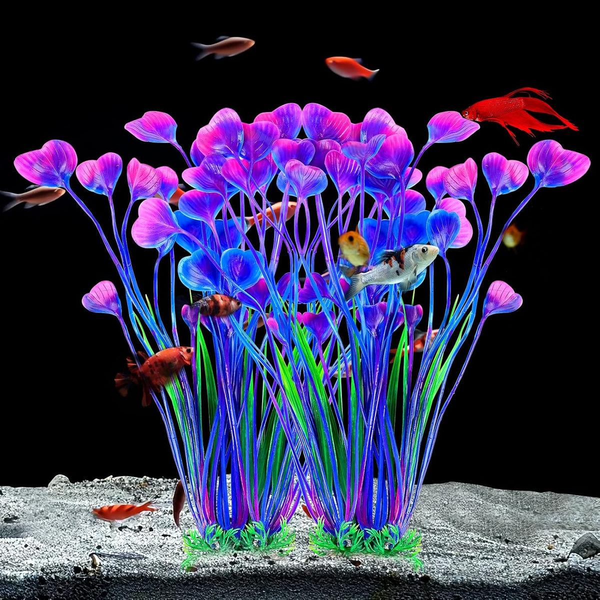 Artificial Fish Tank Plants, Plastic Aquarium Accessories Large, 15.5 inch Purple Decorations, 2pcs
