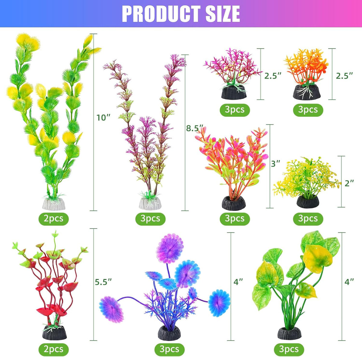 Artificial Fish Tank Plants, Plastic Aquarium Accessories Large, 15.5 inch Purple Decorations, 2pcs
