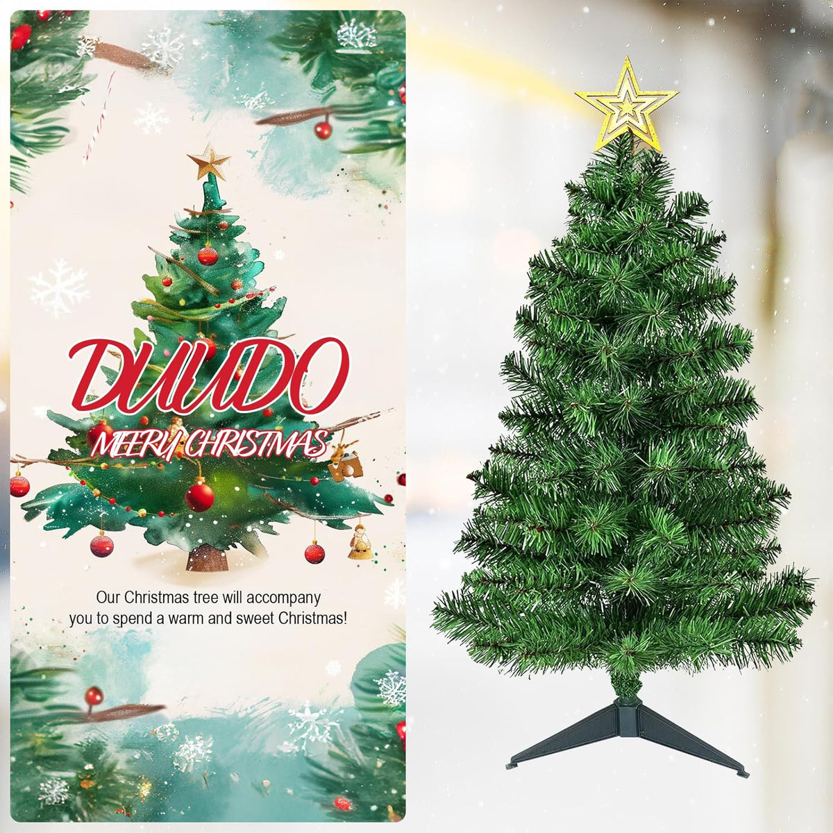 3FT Premium Hinged Artificial Holiday Small Mini Christmas Tree for Tabletop,Home, Office, Indoor and Outdoor Holiday Decoration,Easy Assembly Metal Hinges & Foldable Base