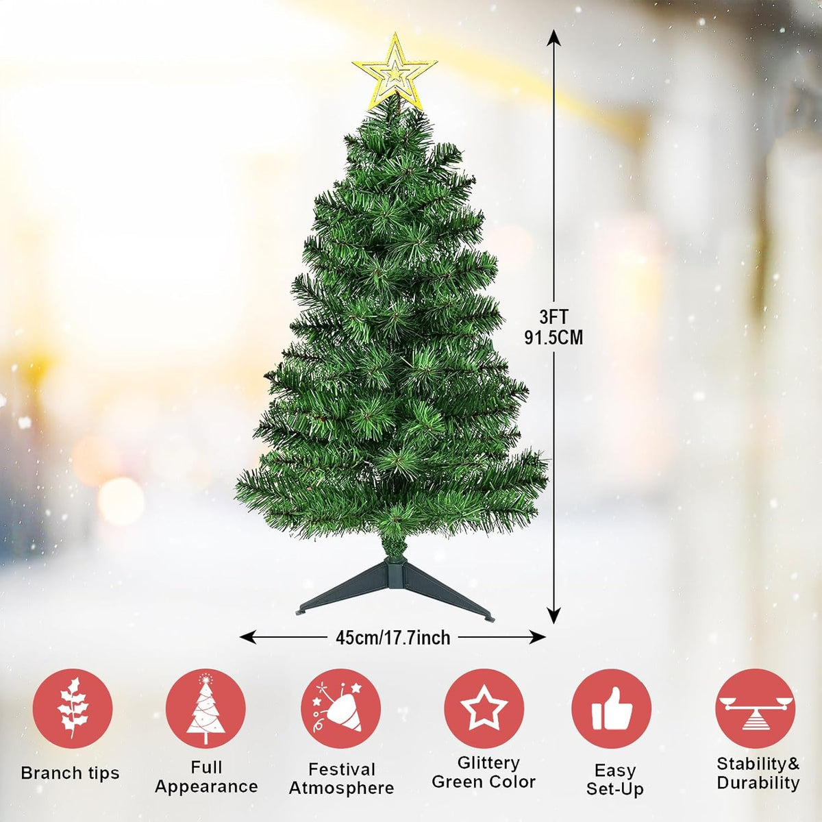 3FT Premium Hinged Artificial Holiday Small Mini Christmas Tree for Tabletop,Home, Office, Indoor and Outdoor Holiday Decoration,Easy Assembly Metal Hinges & Foldable Base