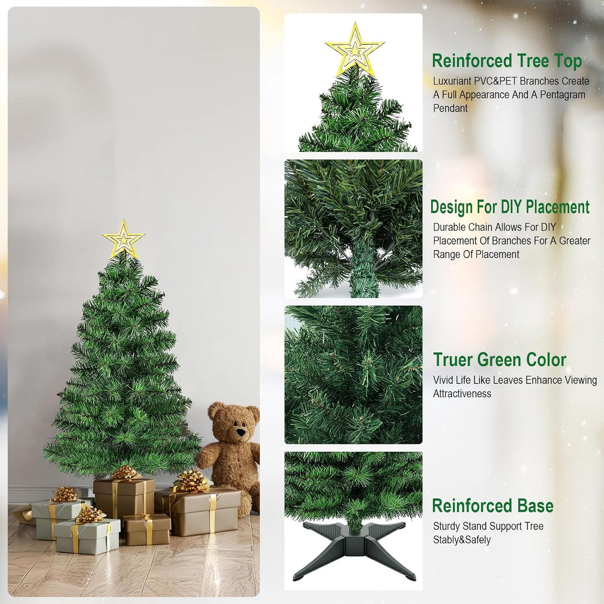 3FT Premium Hinged Artificial Holiday Small Mini Christmas Tree for Tabletop,Home, Office, Indoor and Outdoor Holiday Decoration,Easy Assembly Metal Hinges & Foldable Base