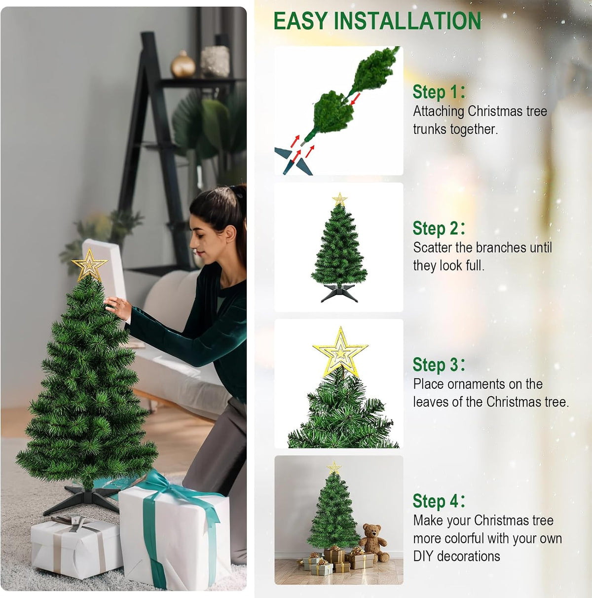 3FT Premium Hinged Artificial Holiday Small Mini Christmas Tree for Tabletop,Home, Office, Indoor and Outdoor Holiday Decoration,Easy Assembly Metal Hinges & Foldable Base