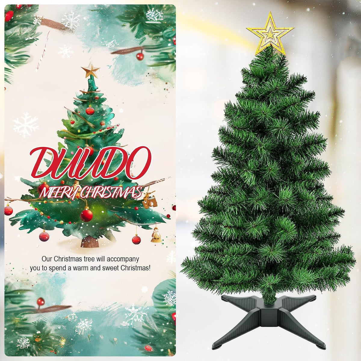 3FT Premium Hinged Artificial Holiday Small Mini Christmas Tree for Tabletop,Home, Office, Indoor and Outdoor Holiday Decoration,Easy Assembly Metal Hinges & Foldable Base