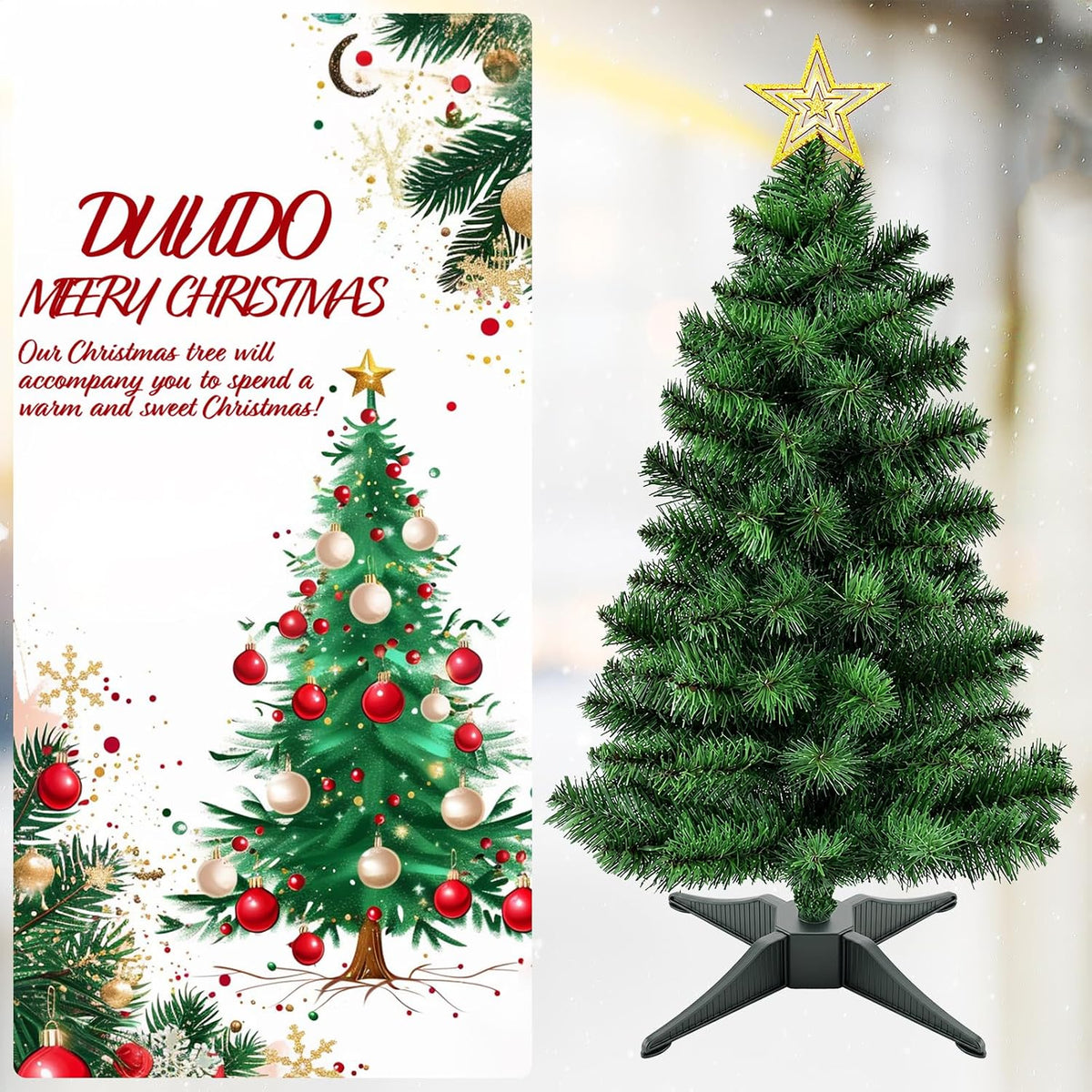 3FT Premium Hinged Artificial Holiday Small Mini Christmas Tree for Tabletop,Home, Office, Indoor and Outdoor Holiday Decoration,Easy Assembly Metal Hinges & Foldable Base