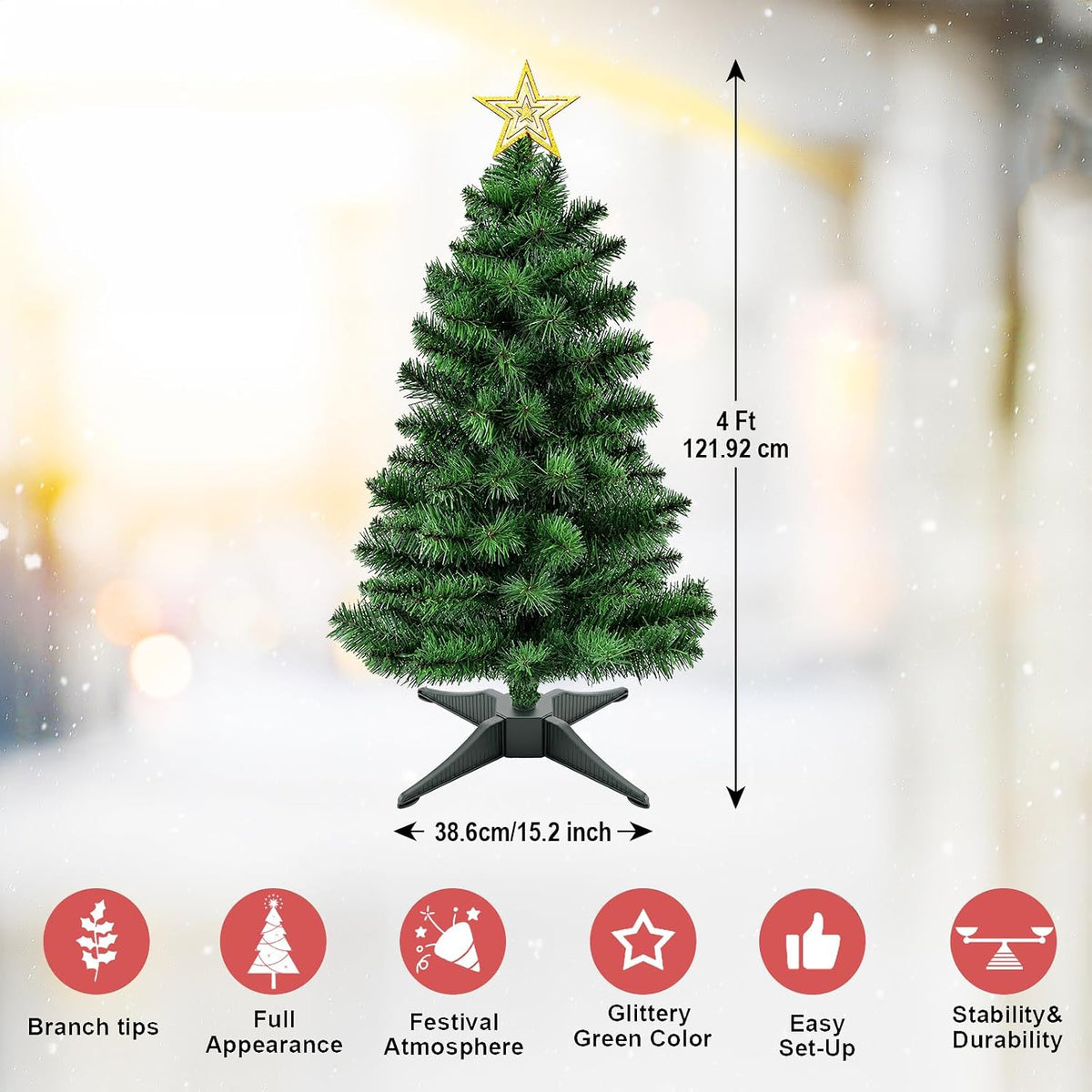 3FT Premium Hinged Artificial Holiday Small Mini Christmas Tree for Tabletop,Home, Office, Indoor and Outdoor Holiday Decoration,Easy Assembly Metal Hinges & Foldable Base