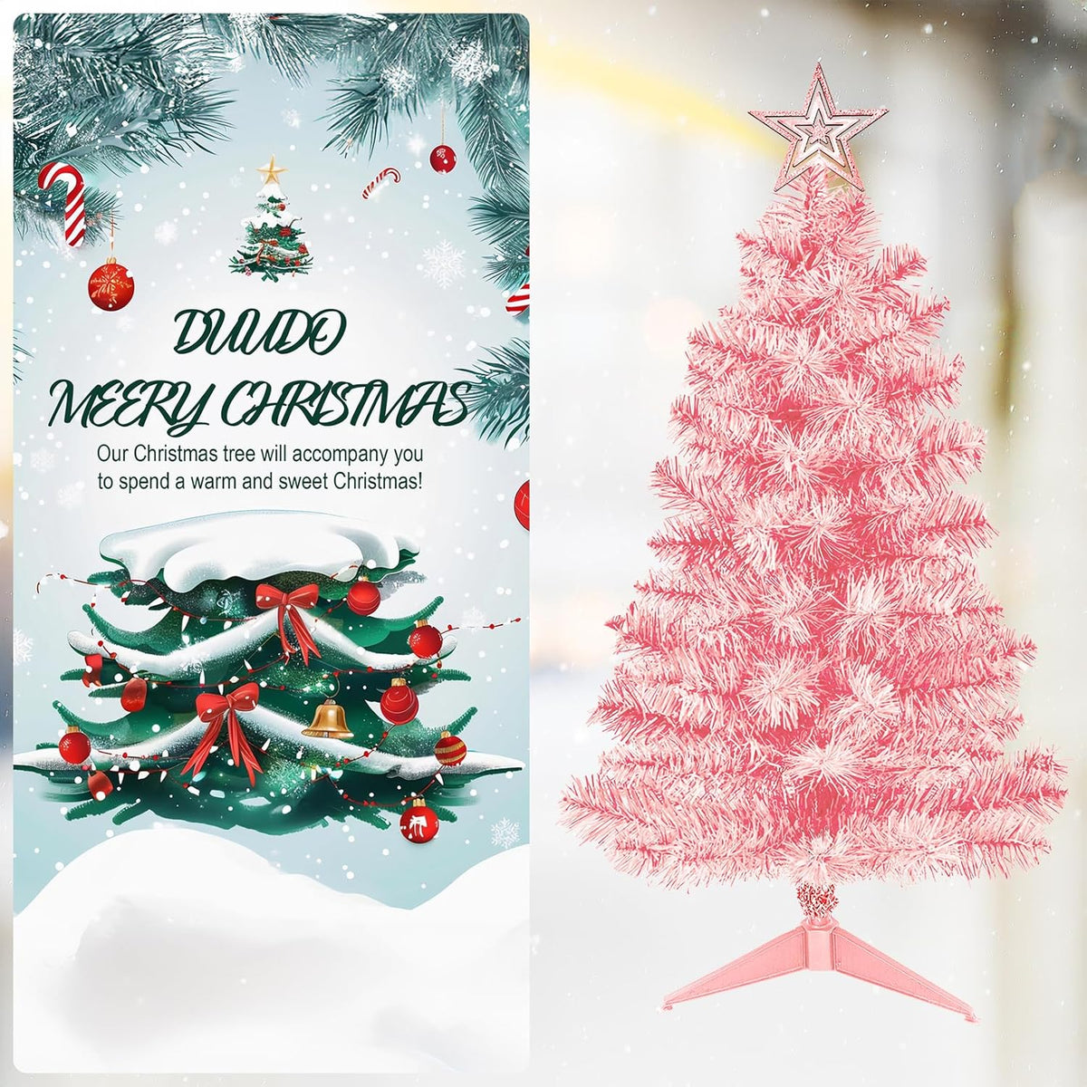 3FT Premium Hinged Artificial Holiday Small Mini Christmas Tree for Tabletop,Home, Office, Indoor and Outdoor Holiday Decoration,Easy Assembly Metal Hinges & Foldable Base
