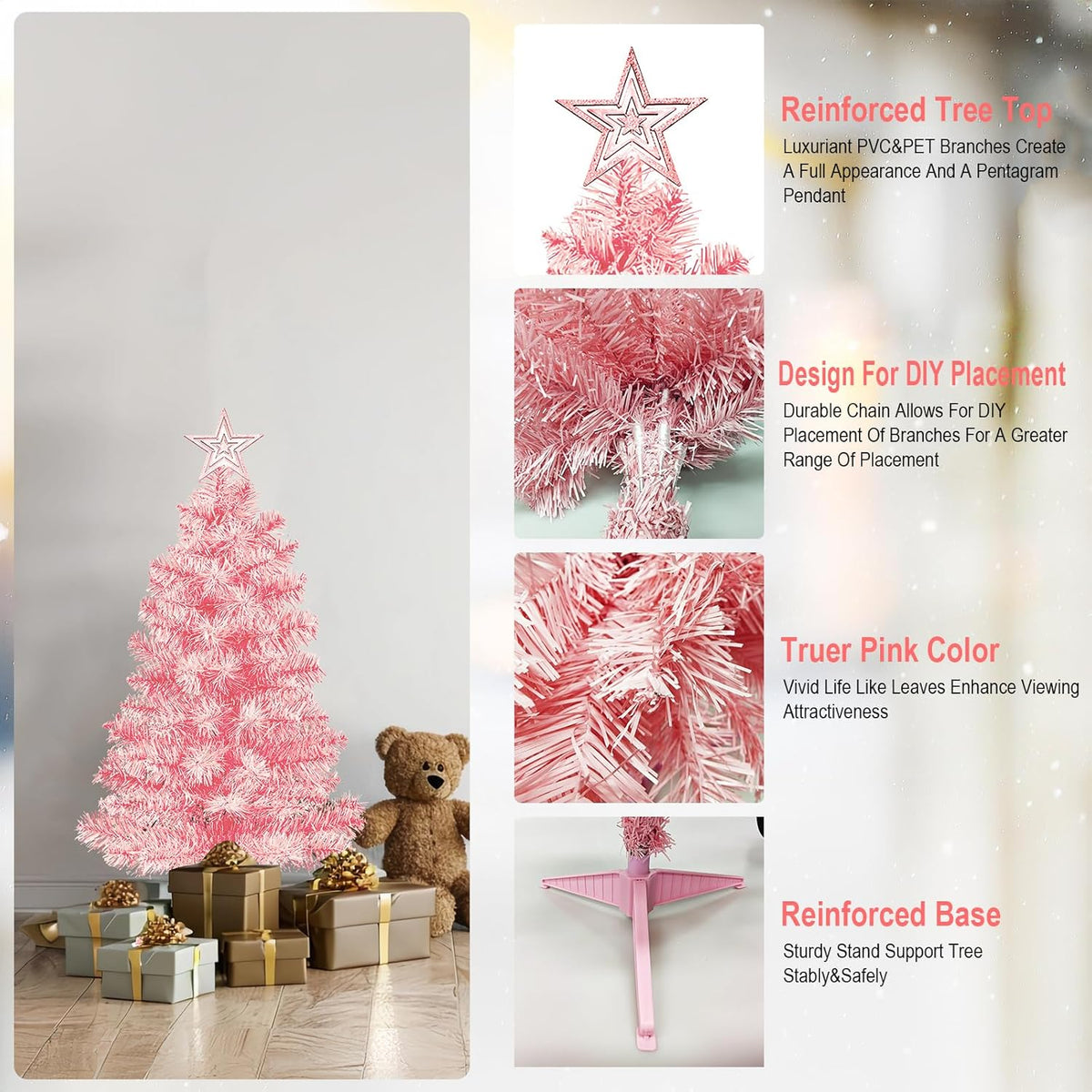 3FT Premium Hinged Artificial Holiday Small Mini Christmas Tree for Tabletop,Home, Office, Indoor and Outdoor Holiday Decoration,Easy Assembly Metal Hinges & Foldable Base