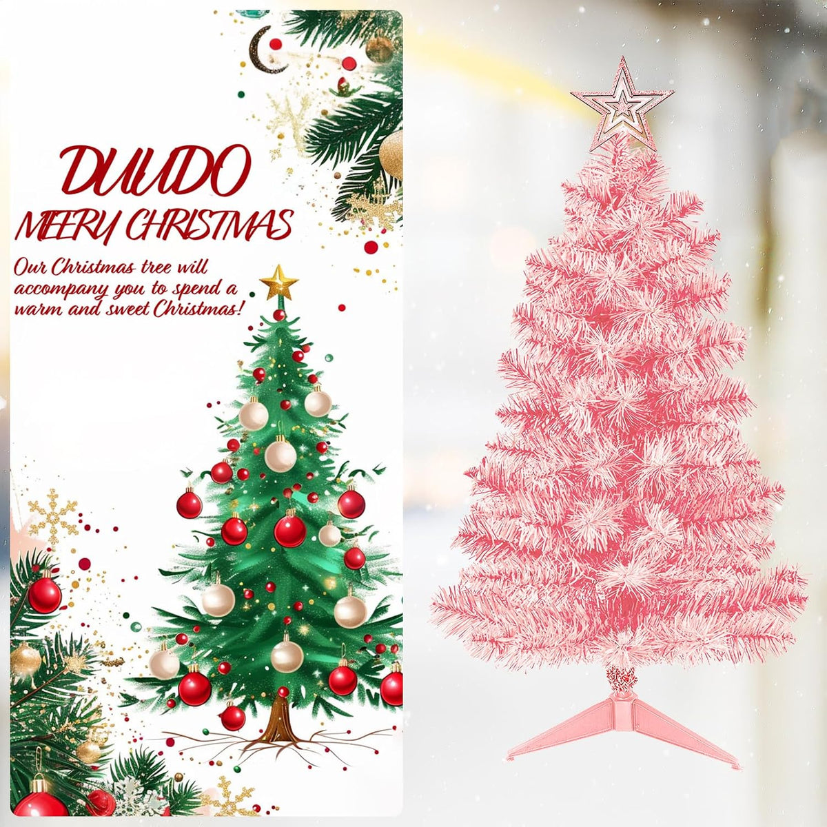 3FT Premium Hinged Artificial Holiday Small Mini Christmas Tree for Tabletop,Home, Office, Indoor and Outdoor Holiday Decoration,Easy Assembly Metal Hinges & Foldable Base