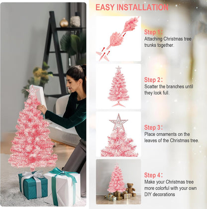 3FT Premium Hinged Artificial Holiday Small Mini Christmas Tree for Tabletop,Home, Office, Indoor and Outdoor Holiday Decoration,Easy Assembly Metal Hinges & Foldable Base